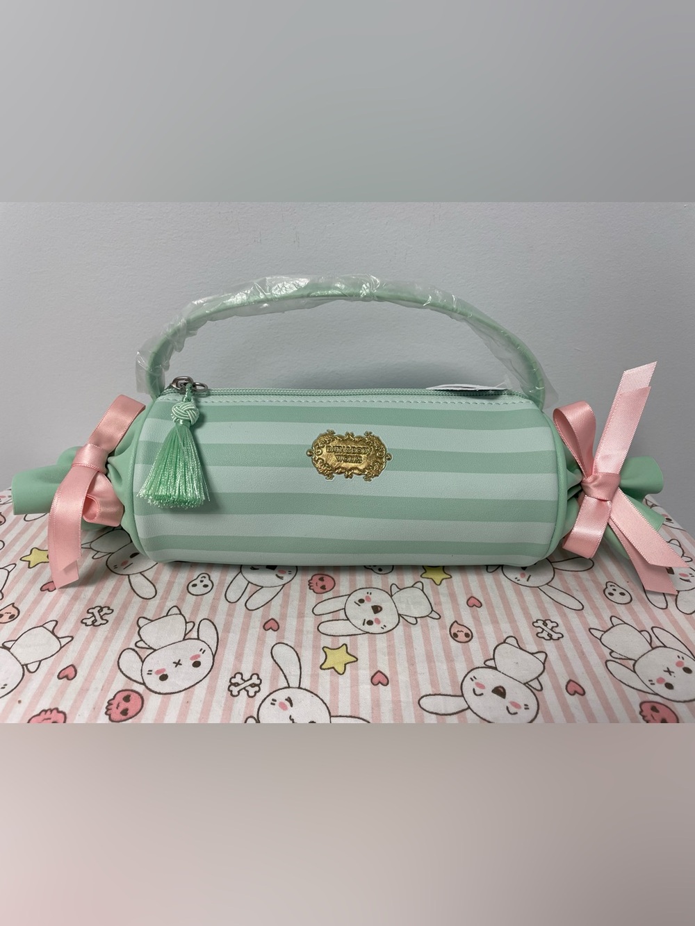 Bath & Body Works Purse Makeup Bag Mint Striped Accessory Candy Sweetest Song